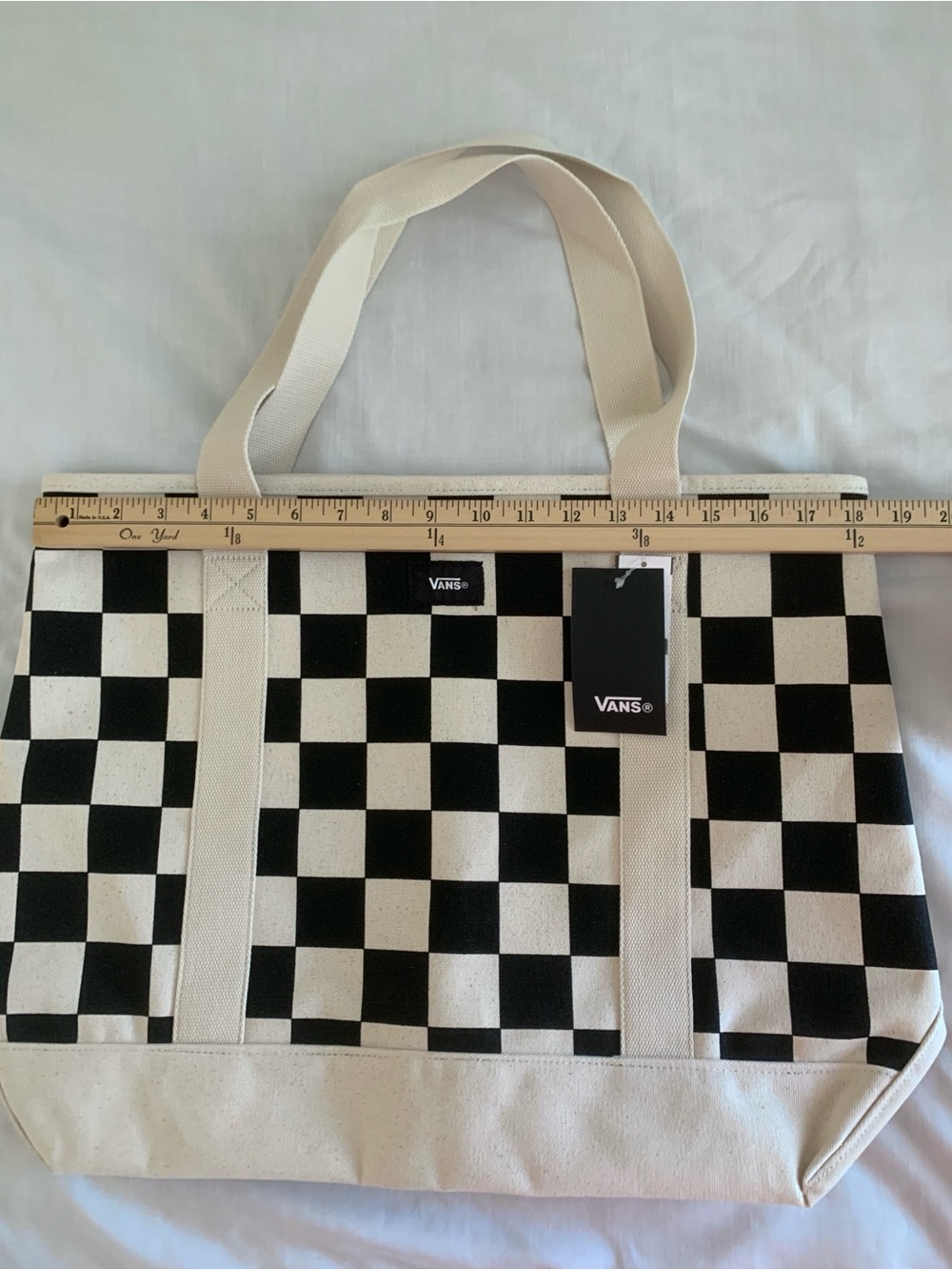Vans Pergs Checkerboard Canvas Tote Bag Black Antique White NWT - Picture 6 of 9